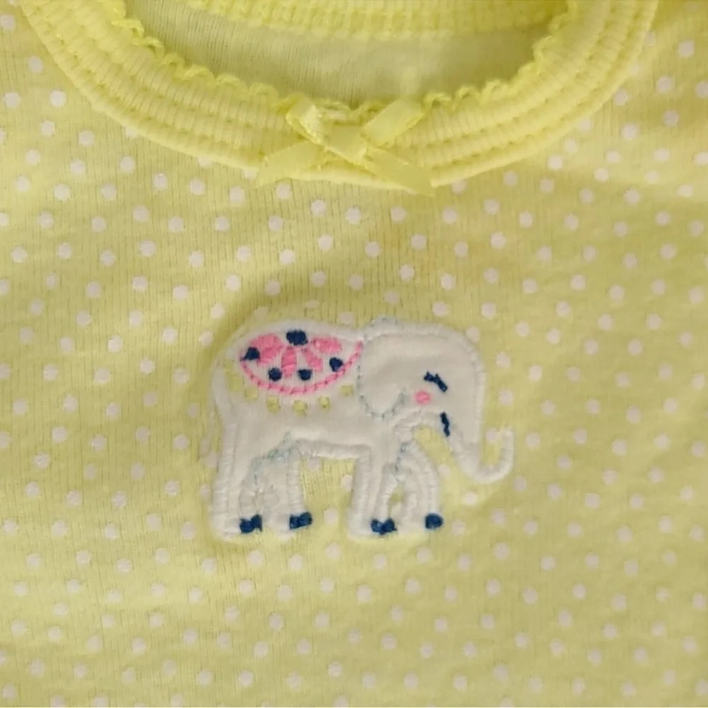 Carter’s baby girl sleeper nightgown pastel yellow white polka dots elephant